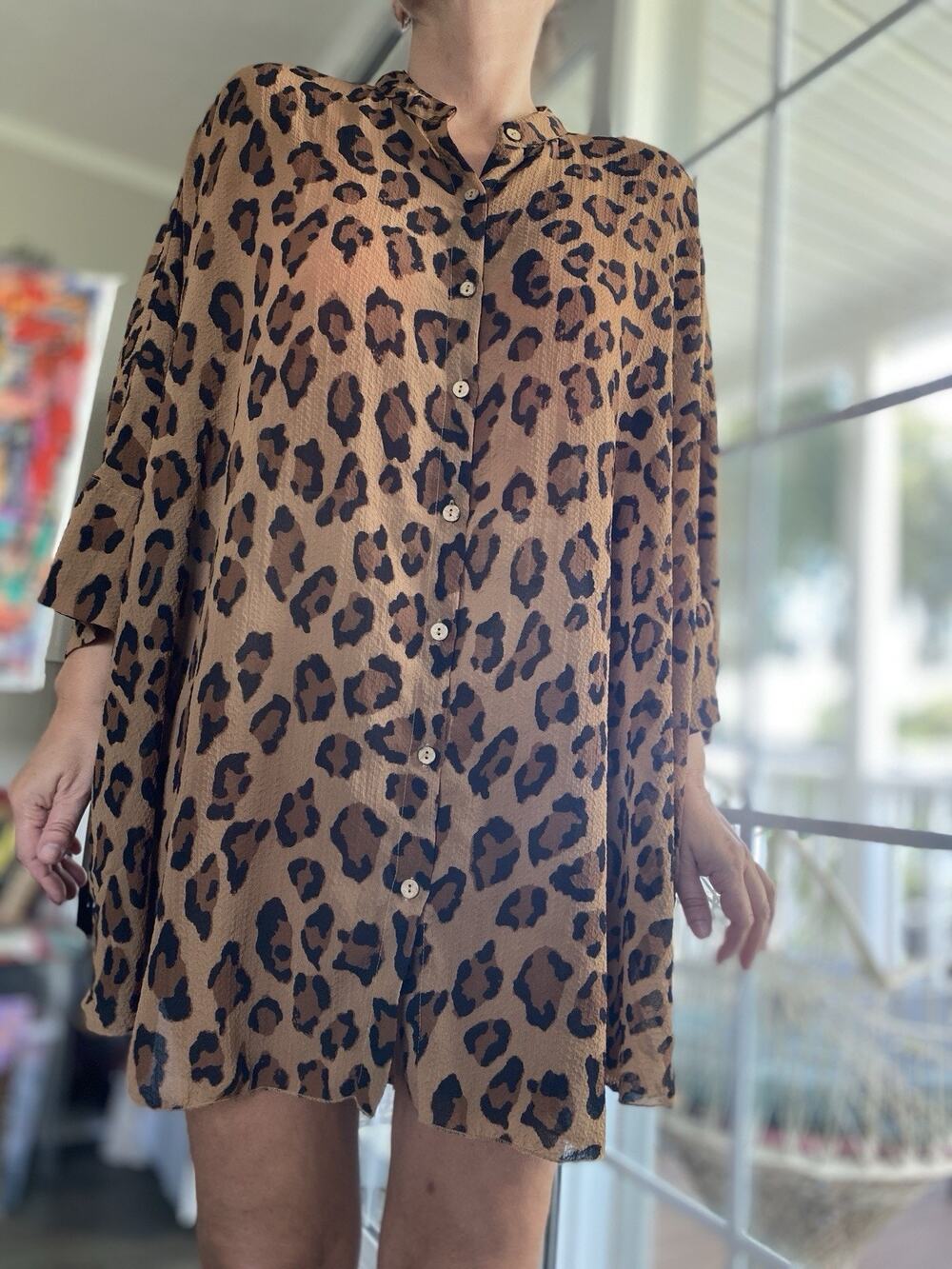 Free People Intimately Wake Up Shirt Leopard Print One Size Boho
